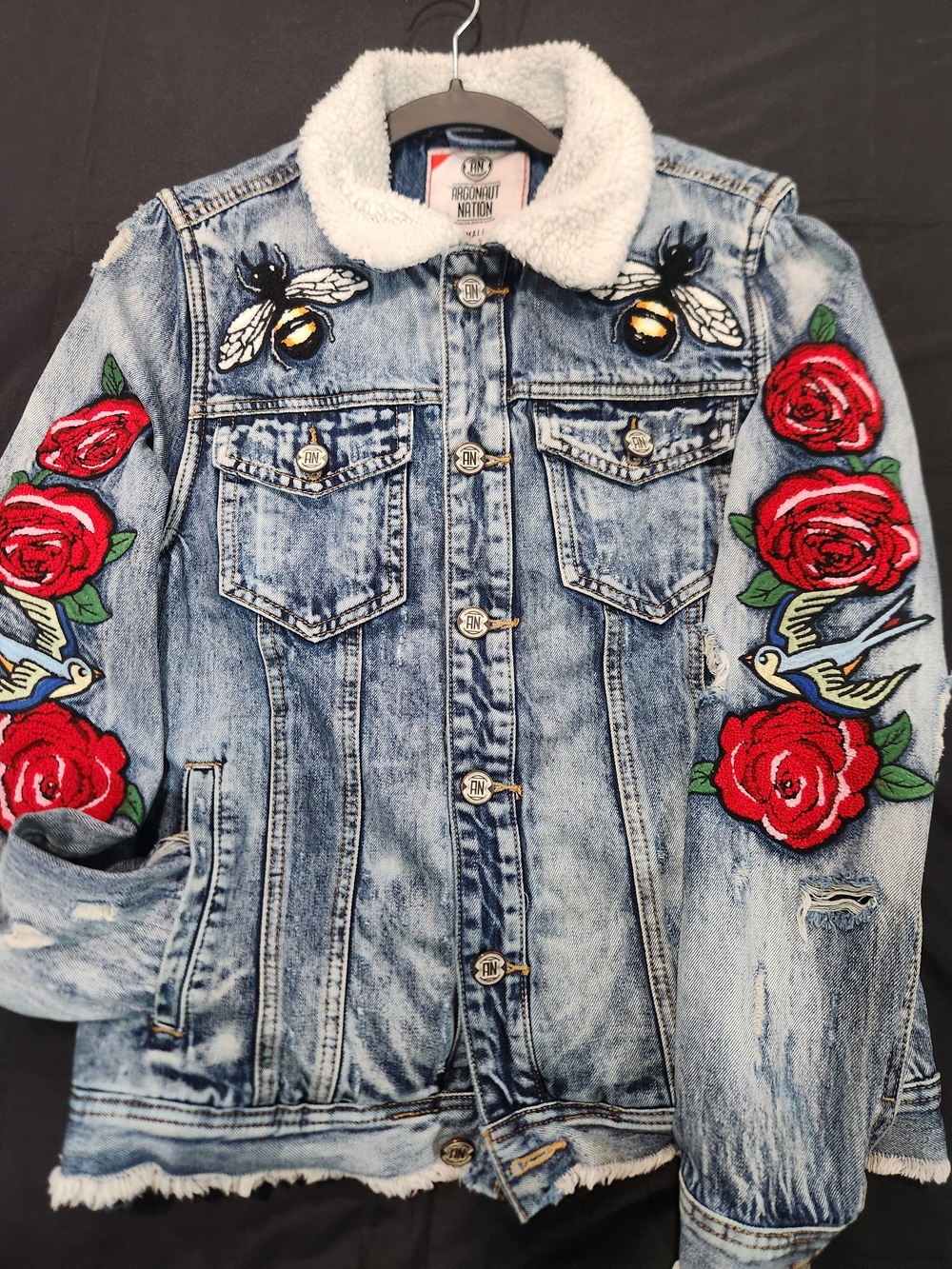 Jean Style Jacket Red Rose, Bee and Tiger Stiched Detail